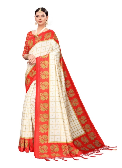 Generic Women's Art silk With Tassels Saree (Red,