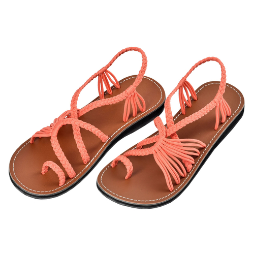 Markerandhands Handwoven Rope Flat Sandals For Women Tour Salmon size