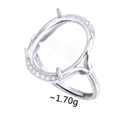 Classic Simple Lady 925 Sterling Silver Oval Gemstone Adjustable DIY