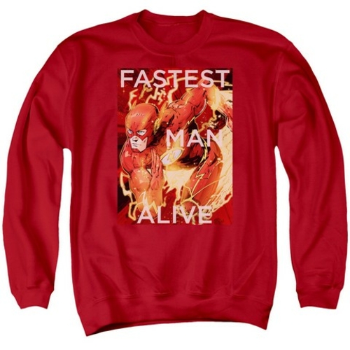 Trevco Jla-Fastest Man Alive Adult Crew Sweat Tee- Red - Medium