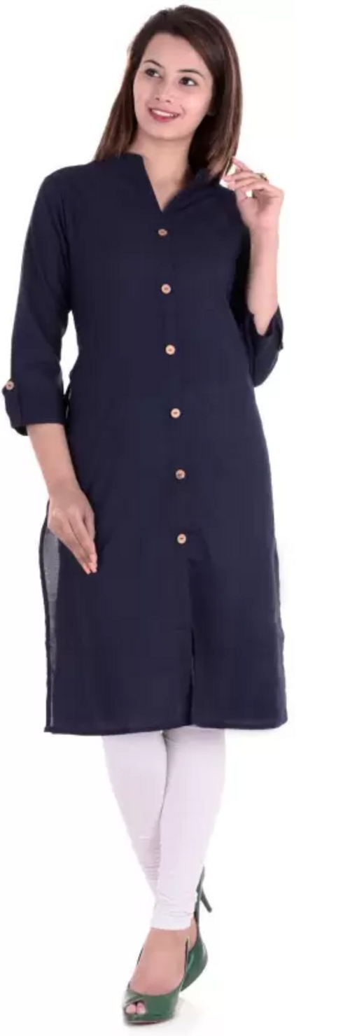 Women Solid Cotton Silk Straight Kurta  (Dark Blue) Size XXL