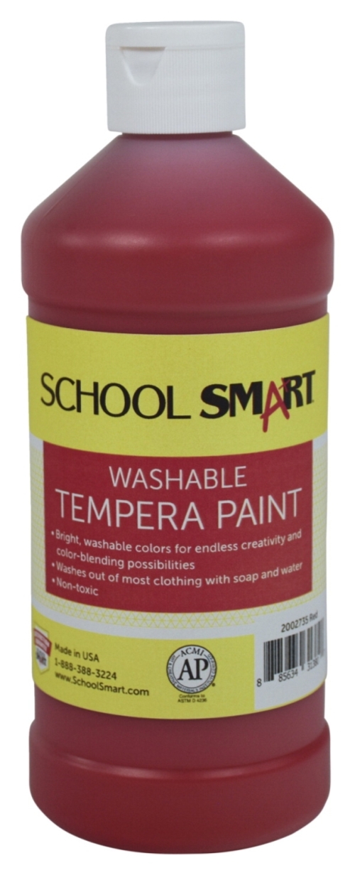 School Smart 2002735 1 Pint Washable Tempera Paint, Red