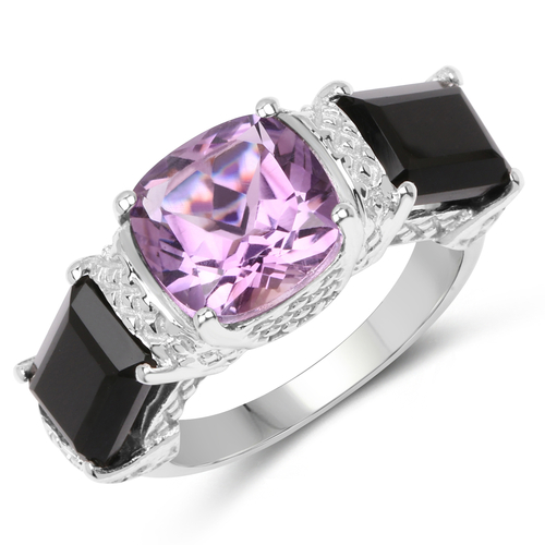4.53 Carat Genuine Amethyst & Black Onyx .925 Sterling Silver Ring