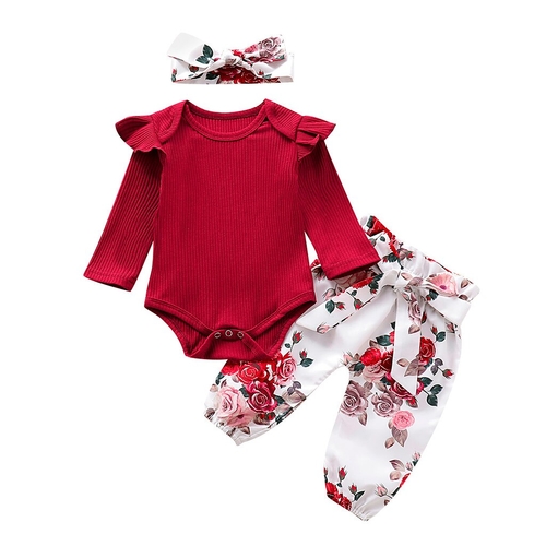 Infant Baby Girls Ruffles Solid Romper