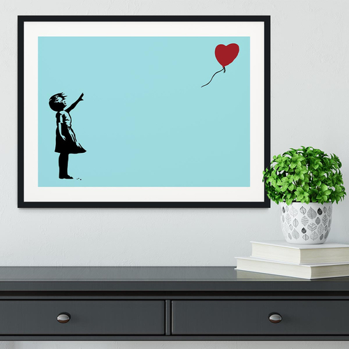 Banksy Balloon Heart Girl Light Blue Framed Print