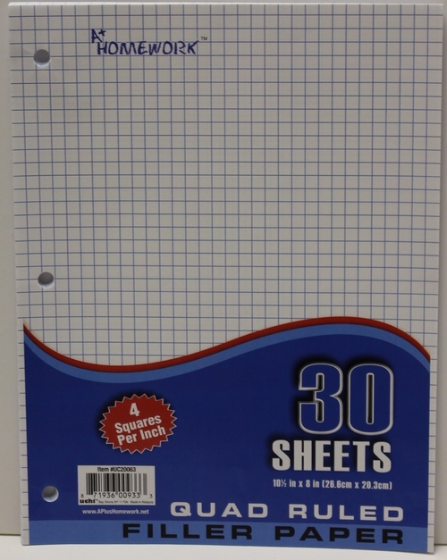 A+ Homework Quad Ruled Filler Paper - 48 Count, 30 Sheets
