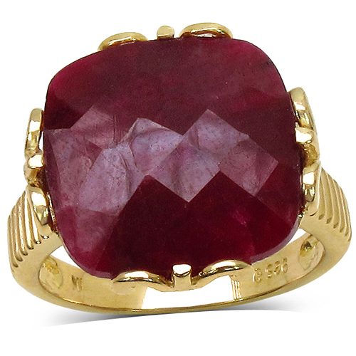 14K Yellow Gold Plated 19.20 Carat Genuine Dyed Ruby Sterling Silver