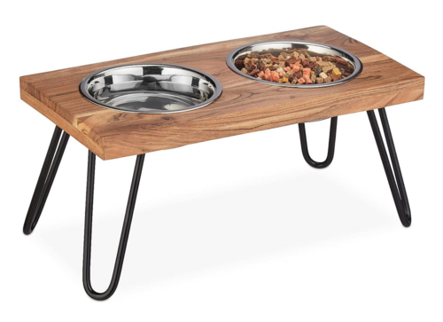 Sabri Shopee Bowl Stand, Stainless Steel Bowls 1200 ml, MDF Wood Dog