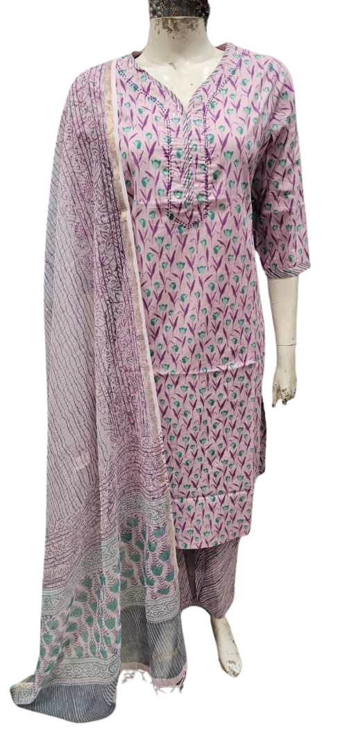 Women Pure Cotton Kurta Dupatta Set Size L Color Multicolor