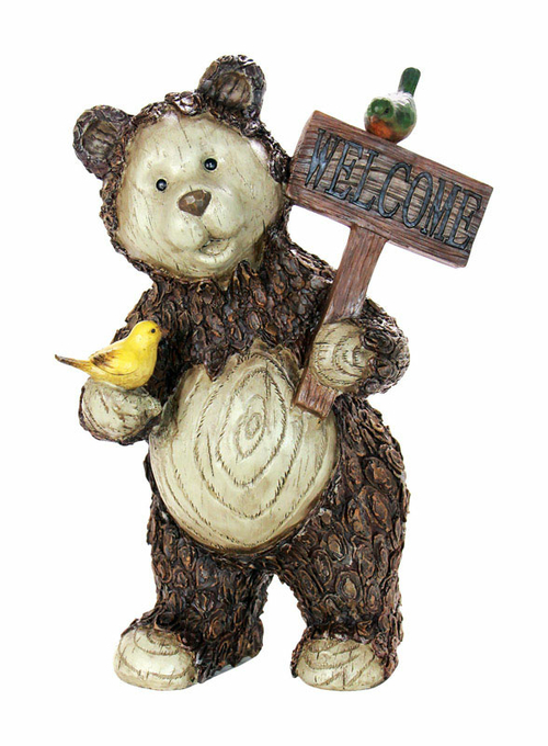Exhart 8523938 21 in. Resin Welcome Bear Statue, Brown