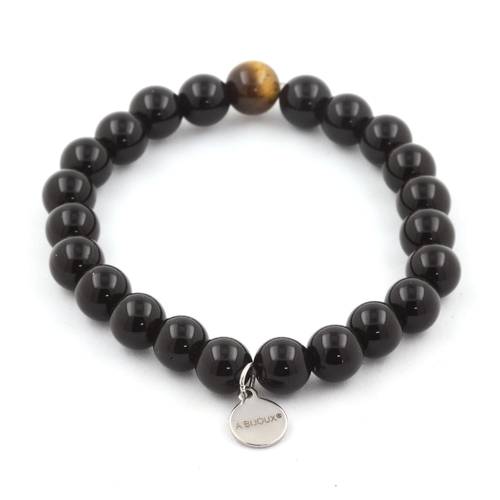 Black Agate + Tiger's Eye Bracelet 8 mm Beads.