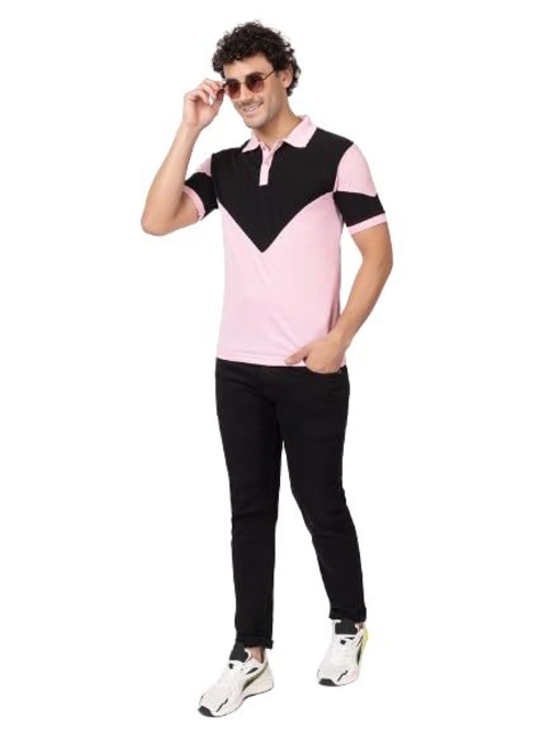 Men's Color Block Polo Shirt, Pink