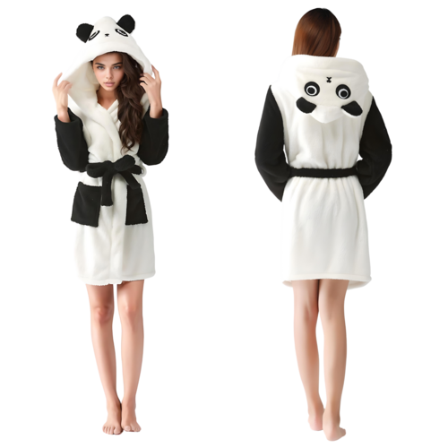 Women's Plush Cozy Adult Hooded Panda Robe Soft Animal Style Bathrobe