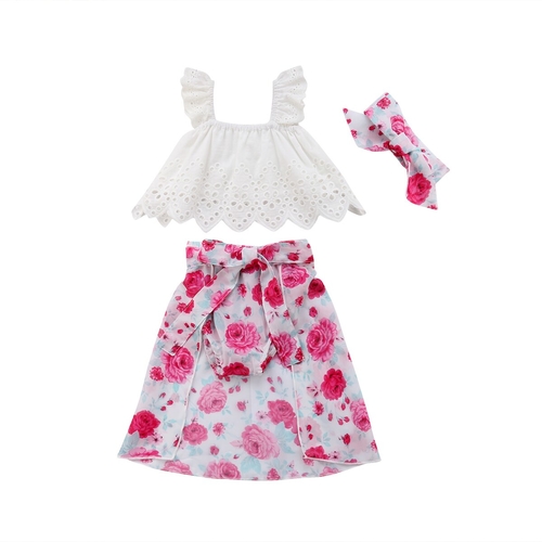 Summer Kids Baby Girls Tops Floral Skirt Tail