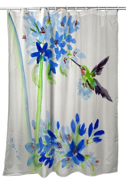 Betsy Drake SH808 70 x 72 in. Hummingbird & Blue Flowers Shower Curtai