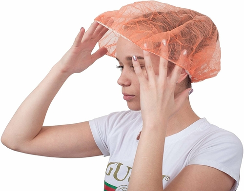 100 Pack Orange Bouffant Caps 24”. Non Woven Hair Caps with Elastic