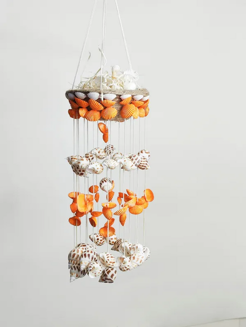 Orange and White 15 Inch Shell Mini Windchime for Home Decor