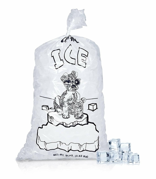 Pack of 1000 Open Top Ice Bags with Twist Ties 10 x 20. Crystal Ice