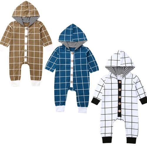 Newborn Baby Boy Romper Clothes Plaid Long Sleeve