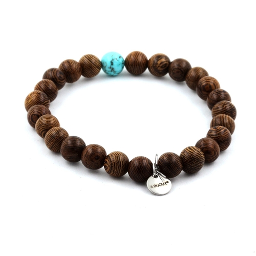 Wood + Turquoise Bracelet 8 mm Beads.
