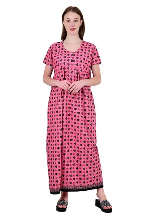 Women's Cotton Nighty Night Gown, Multicolor