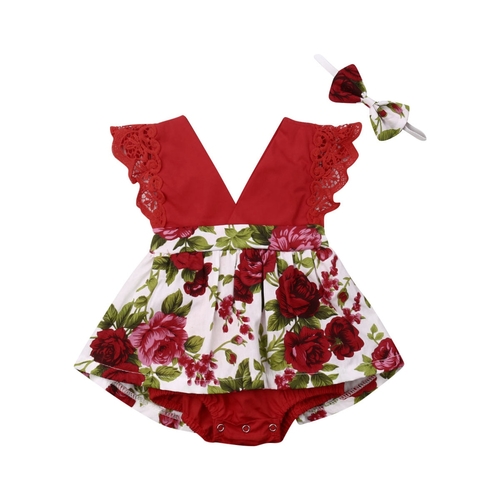 Infant Baby Girls Floral Bodysuit Sleeveless Lace