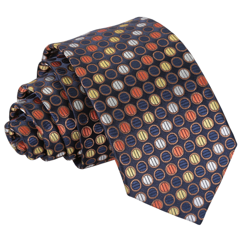 Chequered Polka Dot Slim Tie - Gold, Silver & Orange