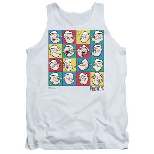 Popeye-Color Block Adult Tank Top, White - Small