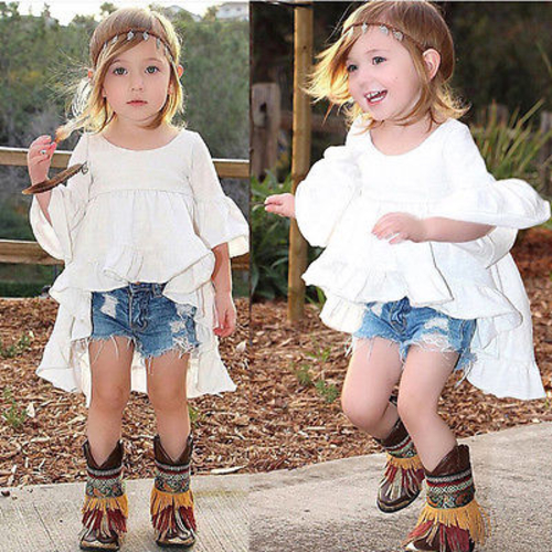 2016 New Fashion Girls Top Shirt Kids Girl Frills