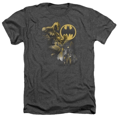 Trevco Batman-Bat Signal - Adult Heather Tee - Charcoal- Extra Large