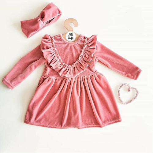 1 6Y Kids Baby Girl Dress 2pcs Pink Solid Ruffle