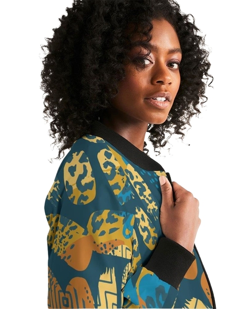 Tribal Blue Abstract Style Womens Bomber Jacket