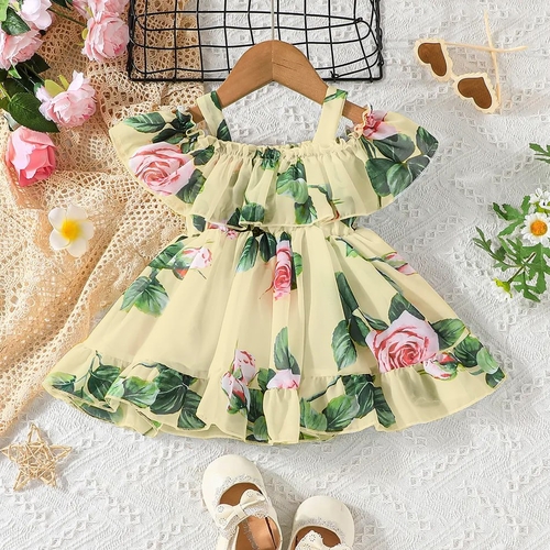 Main  Girl's Lycra Floral Printed Frock Dress for Girls image