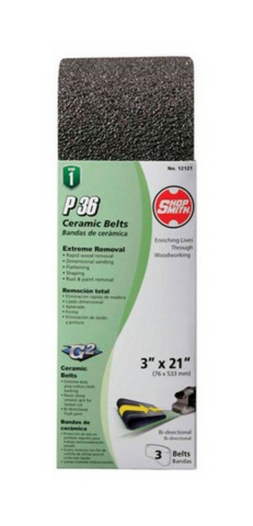 Shopsmith 12121 6 3 x 21 in. 36 Grit Ceramic Belt  3 per Pack