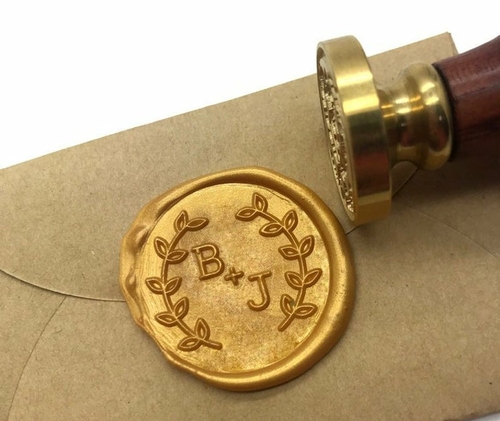 Custom Wax Seal Stamp - Personalized Leaves Wedding Invitation