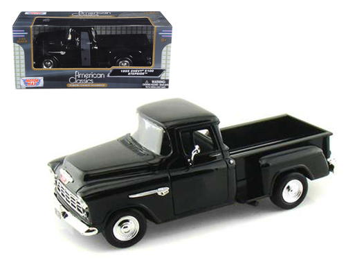 1955 Chevrolet 5100 Stepside Pickup Truck Black 1/24 Diecast Car Model