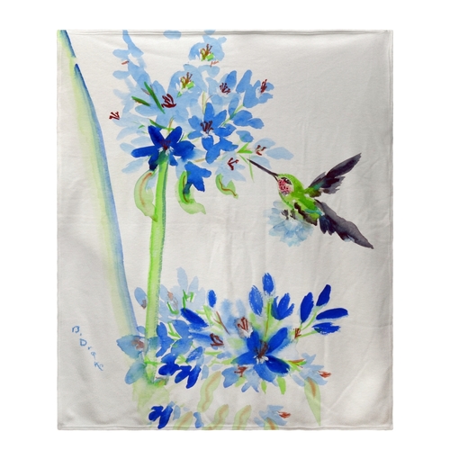 Betsy Drake BK808 Hummingbird & Blue Flower Fleece Throw