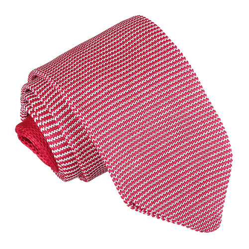 Pin Stripe Knitted Slim Tie - White & Red