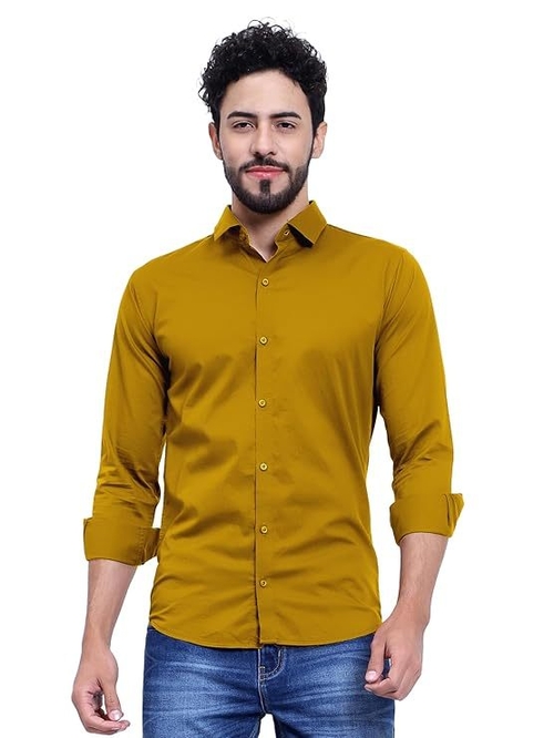Solid Regular Fit Cotton Casual Shirt with Spread Collar & Full