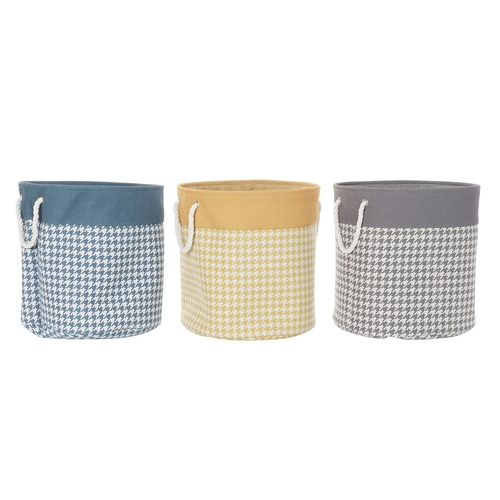 Laundry basket DKD Home Decor Houndstooth Grey Blue Yellow 45 x 45 x