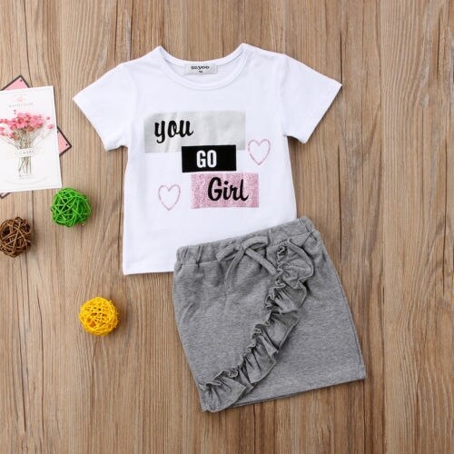 2PCS Newborn Kid Baby Girls Top T shirt Skirts