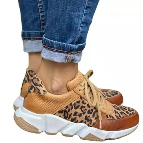 Spring Trendy Sneaker Women Leopard Print Ladies Lace Up Casual Shoes