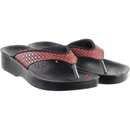 Women's Block Design Flip-Flop (Size-UK-7) (Color-RED)