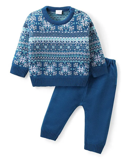 Knitted Full Sleeves Sweater Set with Intarsia Design  (Size-3-4YEAR)