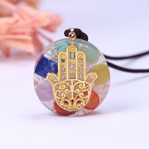 Hand Of Fatifa Orgonite Senven Chakra Energy Necklace Reiki Energy