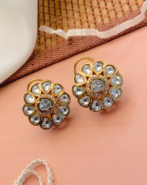 Statement Gold Plated Polki Diamond Stud Earring