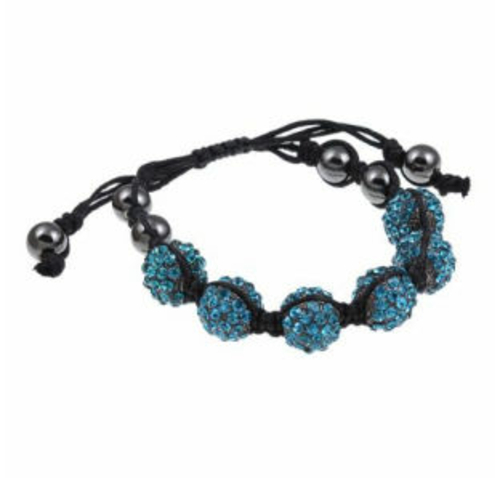 Zircomania 622B-0029TQ Black Cord Macrame Blue Zircon Crystal Adjustab