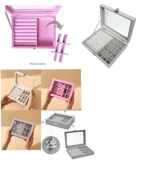 Jewellery Box for Girls Pink with Glass Cover Jewelry Display Box Tray