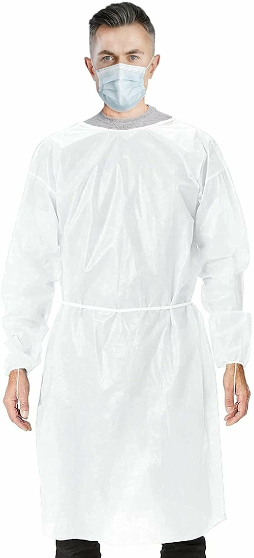 Waterproof Isolation Gowns, 48". Pack of 10 Disposable 2X-Large White