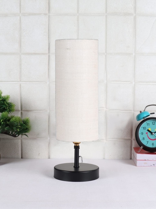 Straight Iron Table lamp with White Jute Shade